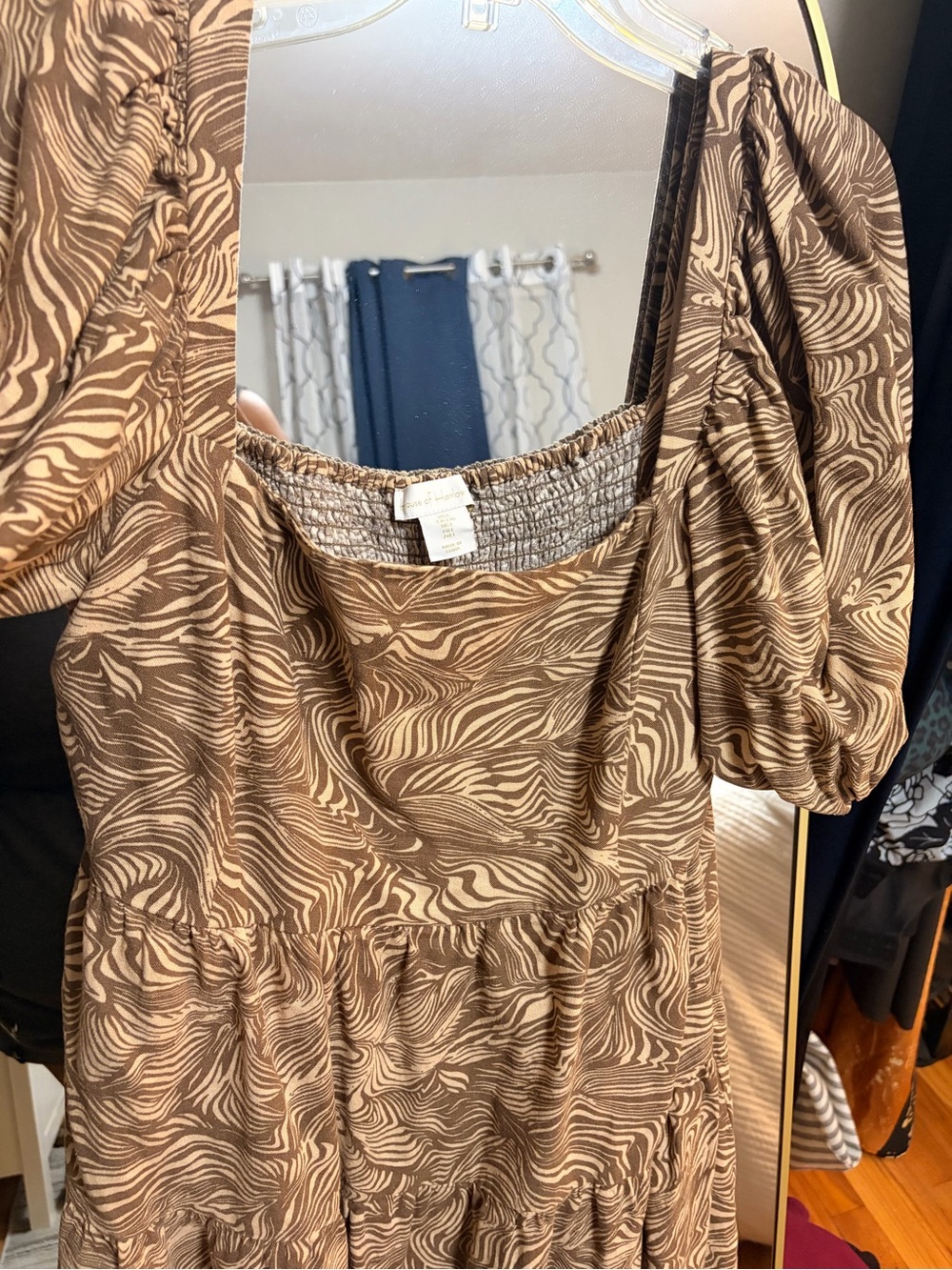 Brown Patterned Women’s Dress - Casual Printed Short Sleeve
